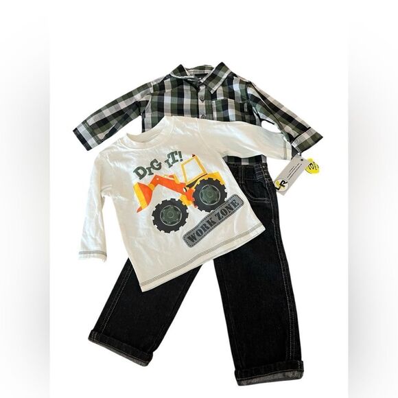 LITTLE REBELS Plaid Shirt/Graphic Tee/ Black Jeans Set - Picture 1 of 5